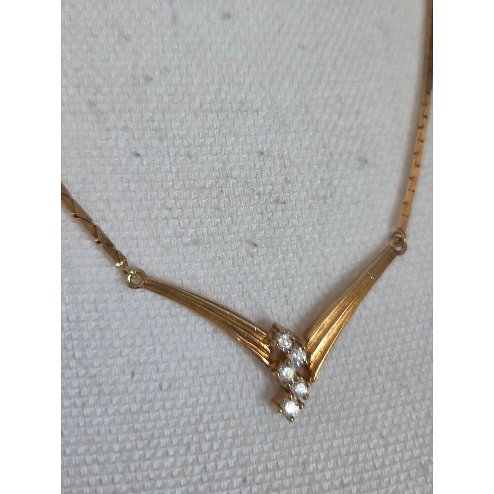 vintage gold tone chevron v necklace rhinestone made in korea